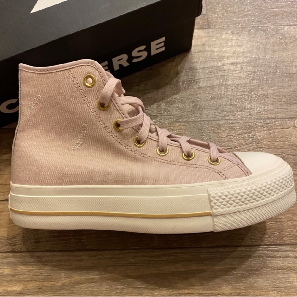 Converse Mauve Canvas High-Top Chuck Taylor Sneakers with Gold Accents - Picture 3 of 16